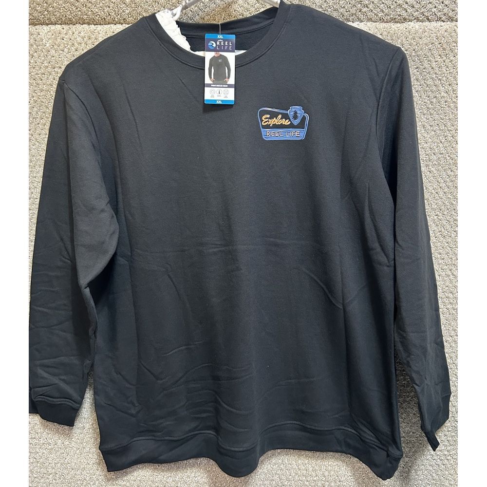 Reel Life Point Breeze Crew Sweatshirt Long‎ Sleeve Black Men's Size 2XL NWT